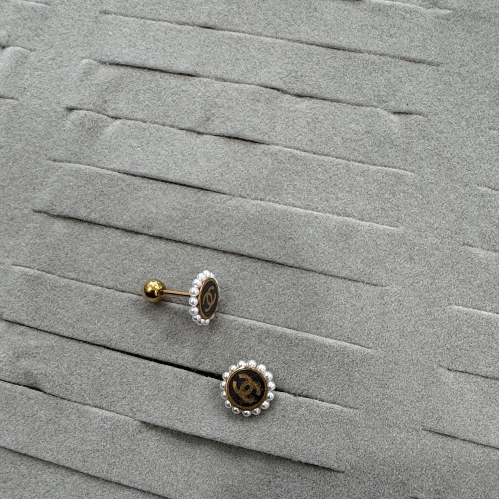 Gold and Black Stud Earrings